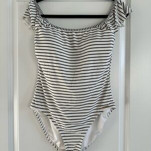 Striped Off-Shoulder Swimsuit